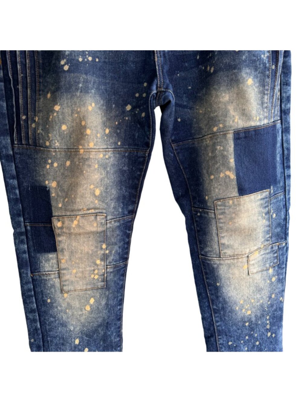 Southpole Mens Skinny Fit Blue Splatter Patchwork Jeans 36x32 Hip Hop Streetwear - Picture 8 of 13